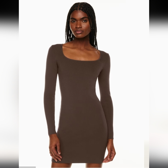 Babaton Dresses & Skirts - Aritzia Babaton Rego Sculpt Knit Chocolate Long Sleeve Dress Brown Medium